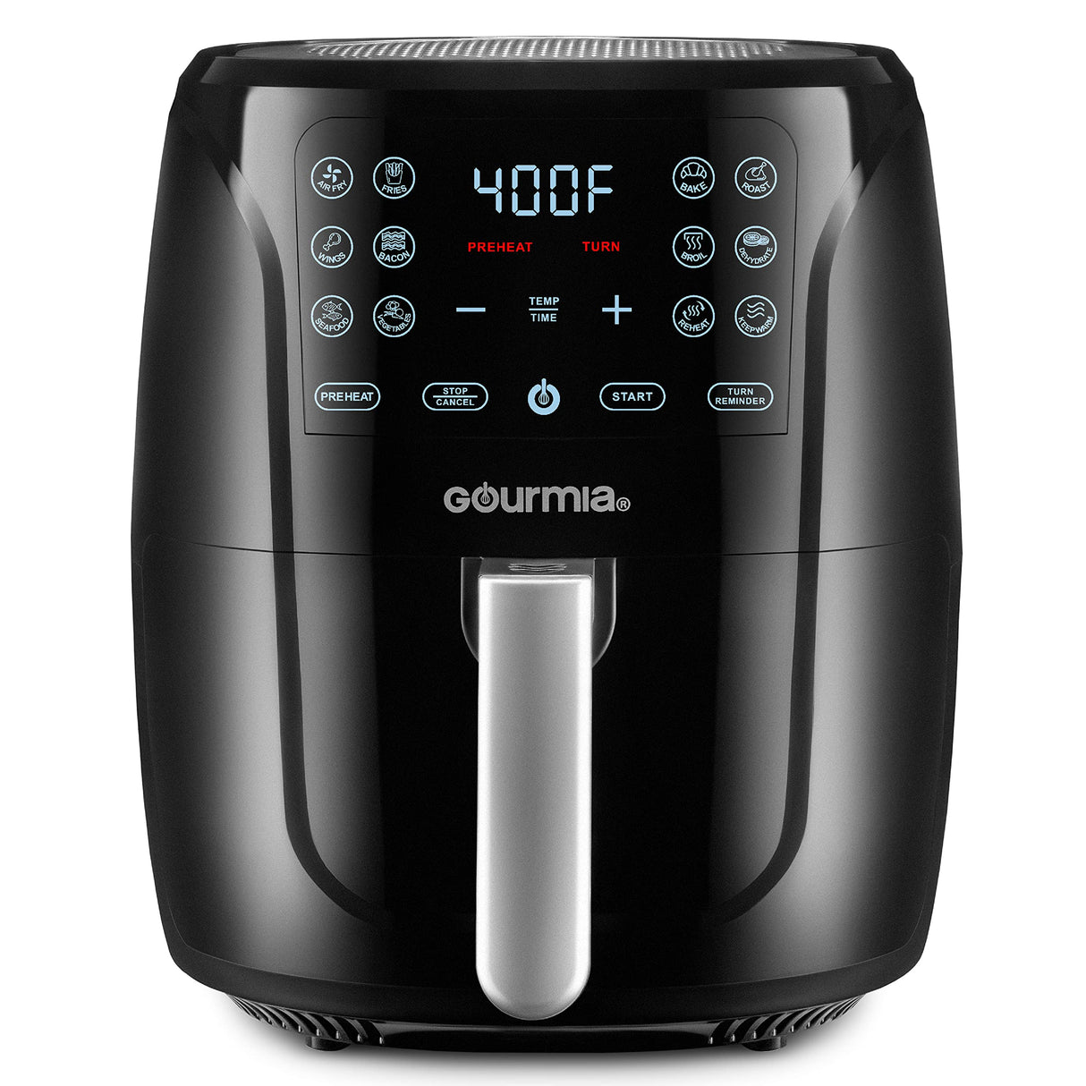 Gourmia Air Fryer Oven Digital Display 6 Quart Large AirFryer Cooker 12 1-Touch Cooking Presets, XL Air Fryer Basket 1500w Power Multifunction Black and Stainless Steel Accents FRY FORCE GAF686 Gourmia