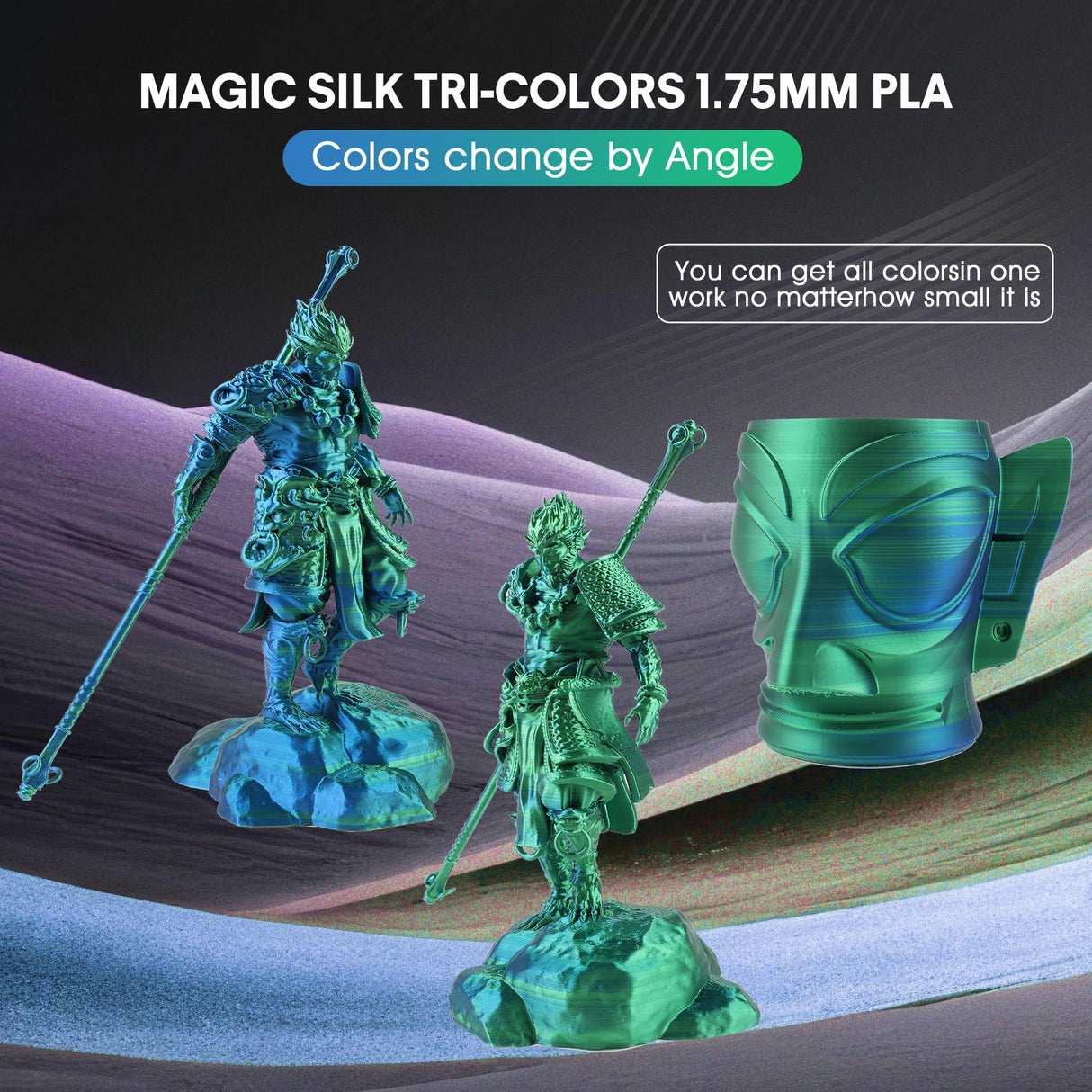 2024 Upgrade Silk PLA 3D Printer Filament, Dual Color Blue Green PLA 1.75mm, Shiny Multi Color Change Filament 3D Printing PLA Filament for Most FDM 3D Printer, +/-0.02mm, 1kg/2.2lb CmaCaiv
