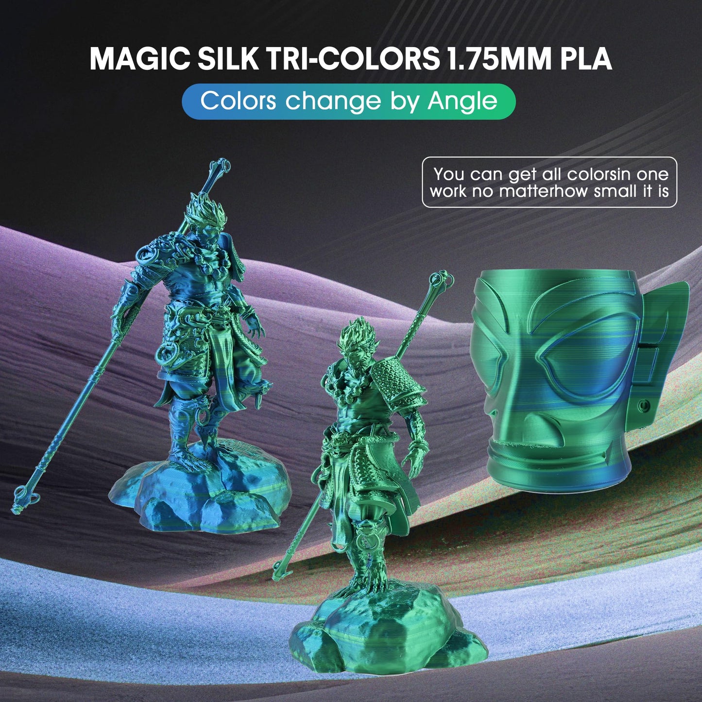 2024 Upgrade Silk PLA 3D Printer Filament, Dual Color Blue Green PLA 1.75mm, Shiny Multi Color Change Filament 3D Printing PLA Filament for Most FDM 3D Printer, +/-0.02mm, 1kg/2.2lb - WoodArtSupply