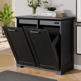 UpWiew Tilt Out Trash Cabinet Wooden, Double Door 2x10 Gallons, Black Finish UpWiew