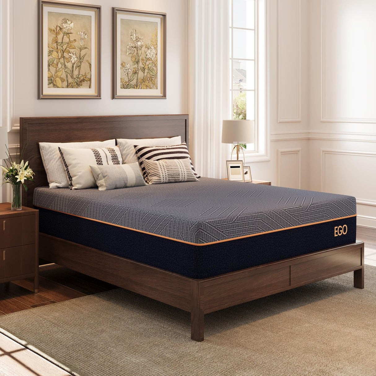 EGOHOME 12 Inch King Mattress, Copper Gel Cooling Memory Foam Mattress for Back Pain Relief,Therapeutic Double Mattress Bed in a Box, Made in USA, CertiPUR-US Certified, 76x80x12 Black MLILY