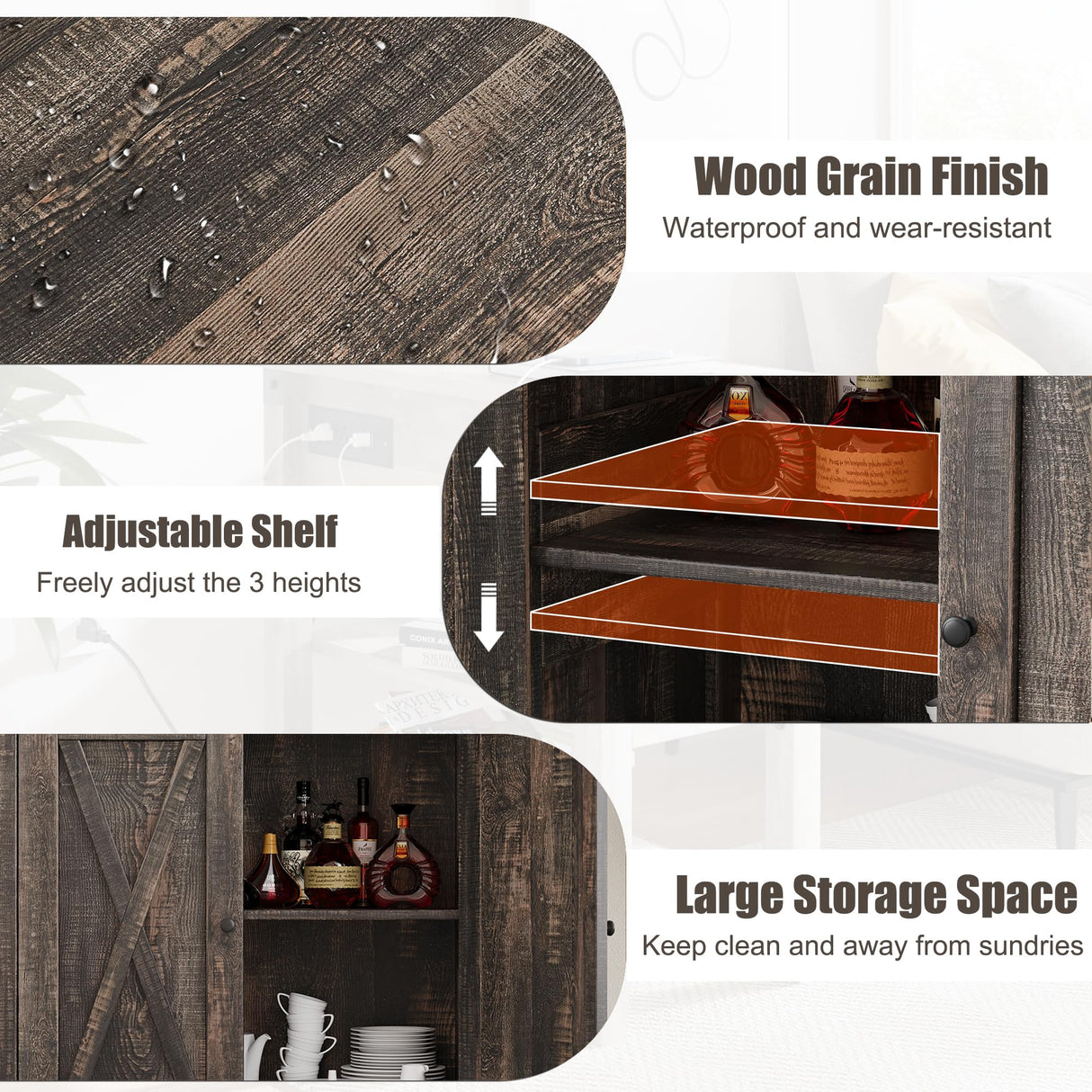 IDEALHOUSE Buffet Cabinet Farmhouse Storage Cabinet with Doors and Shelves, Buffets and Sideboards Entryway Cabinet with Storage Accent Console Cabinet for Living Room, Dining Room (Rustic Oak) IDEALHOUSE