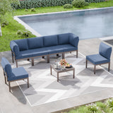 Kurapika 7 Pieces Metal Patio Furniture Set Modern Metal Outdoor Conversation Sets, Patio Sectional Sofa w/5 Inch Cushion and Coffee Table, Navy Blue Kurapika
