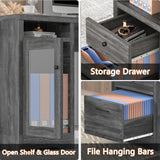 MU L Shaped Desk with File Drawer, 60 Inch Corner Desk with Storage Drawers & Cabinet, Large Home Office Desk with Power Outlets, Wood Executive Office Desk, Grey MU