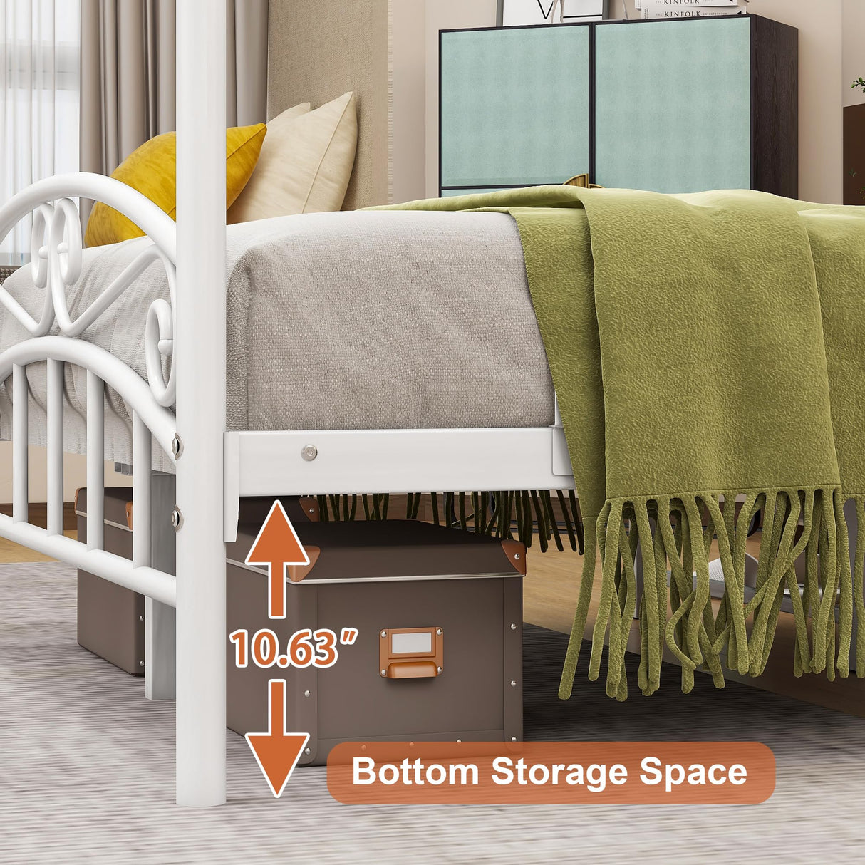 ARFARLY Full Size Bed Frame Four-Poster Metal Canopy Bed Frame Full with Headboard and Footboard Sturdy Slatted Structure No Box Spring Needed White ARFARLY