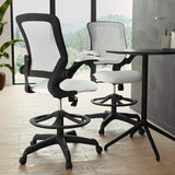 Flash Furniture Kale Mid-Back White Mesh Ergonomic Drafting Chair | Adjustable Foot Ring, Flip-Up Arms Flash Furniture