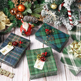 LeZakaa Christmas Green Wrapping Paper, 12 Folded Sheet with 4 Different Tartan Plaid Design for New Year Celebrations Holiday Gift Wrapping, 27.5 x 19.6 inches Per Sheet LeZakaa