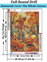 Fall Pumpkin Scarecrow Leaf Diamond Art Kits for Adults, 5D Diamond Painting Kits for Adults Beginners, DIY Full Round Drill Diamond Dot Painting Gem Art Kits for Adult, Home Wall Decor 11.8x15.7 Inch VCLKDIY