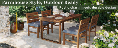 U_STYLE Farmhouse 5-Piece Outdoor Patio Dining Set with Adjustable Legs HouseOfZazla