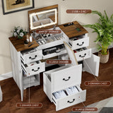 FOMNEY Multifunctional Vanity Desk with Mirror, LED Lights, USB Ports, Power Outlets, and Ample Storage – Stylish Makeup Dresser for Your Bedroom FOMNEY