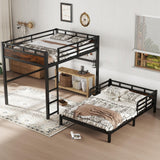 Full Over Full Bunk Bed with Headboard and Full Length Guardrail, Separable Bunk Bed Full Size, Heavy Duty Bunk Beds Can Turns Into Loft Bed and Platform Bed, Black Bellemave