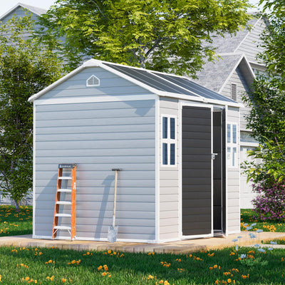 Outdoor Resin Storage Shed 8x6x7 FT Sheds Kit with Floor Included 2 Windows Double Lockable Door,Waterproof Outside Plastic Sheds for Backyard Garden Patio Lawn Tools