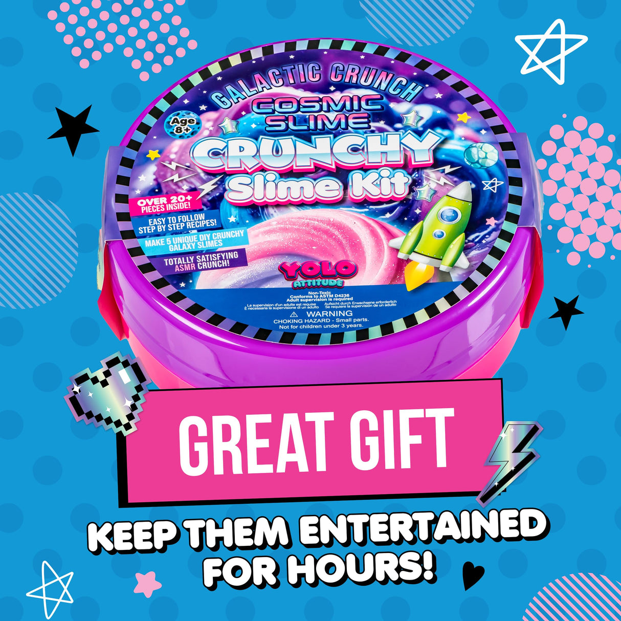 Galaxy Slime Kit for Kids Ages 8-12 - DIY Space Slime Set with Glow-in-The-Dark Effects and 20+ Fun Add-Ins - for Boys and Girls Who Love Creative Play YOLO Attitude