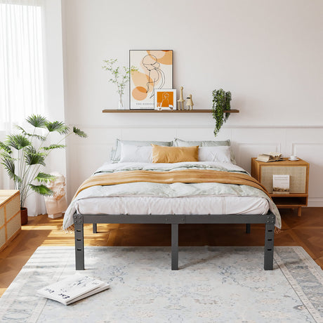 ZIYOO Queen Bed Frame 14 inch High 3 Inches Wide Wood Slats with Heavy Duty 3500 Pounds Support for Mattress, No Box Spring Needed, Easy Assembly, Noise Free ZIYOO