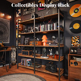 Huuger 5 Tier Bookshelf, Display Bookshelf with 10 Open Shelves and Raised Baffle, 47.2 Inch Straight Wide Bookcase with Metal Frame and Wooden Board, Adjustable Feet, Rustic Brown Huuger