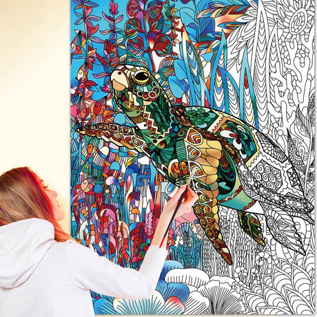 Turtle Giant Coloring Posters for Kids Adults Sea Turtle Coloring Sheets 39.37×51.96 Inch Mandala Coloring Page Wall Art Decor Blank Banner for School Group Family Art Craft Activities Decoration ZOIIWA
