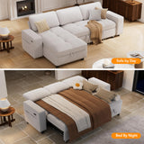 Vipbear 81" Sectional Sleeper Sofa Bed with Pull Out Bed, L Shaped Couch Sleeper Sofa, Pull Out Couch with Reclining Backrest, Reversible Storage Chaise, USB Ports, Tool-Free Assembly, Chenille Beige Vipbear