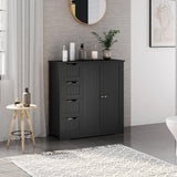 Yaheetech Black Wooden Bathroom Storage Cabinet with 4 Drawers and Double Doors Yaheetech