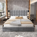 Christopher Knight Home Svens 46" High Headboard Bed, King Size Platform Bed Frame, Soft Velvet Upholstered California King Bed Frame, Square Pattern Design with Reading Lamps and USB Ports, Grey Christopher Knight Home