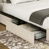 VECELO Queen Size Upholstered Bed Frame with 4 Drawers and Headboard, Velvet Platform Storage Bedframe, Wooden Slats Support, No Box Spring Needed, Beige VECELO