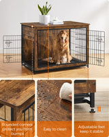 Feandrea Dog Crate Furniture, Side End Table, Modern Kennel for Dogs Indoor up to 80 lb, Heavy-Duty Dog Cage with Multi-Purpose Removable Tray, Double-Door Dog House, Rustic Brown UPFC004X01 Feandrea