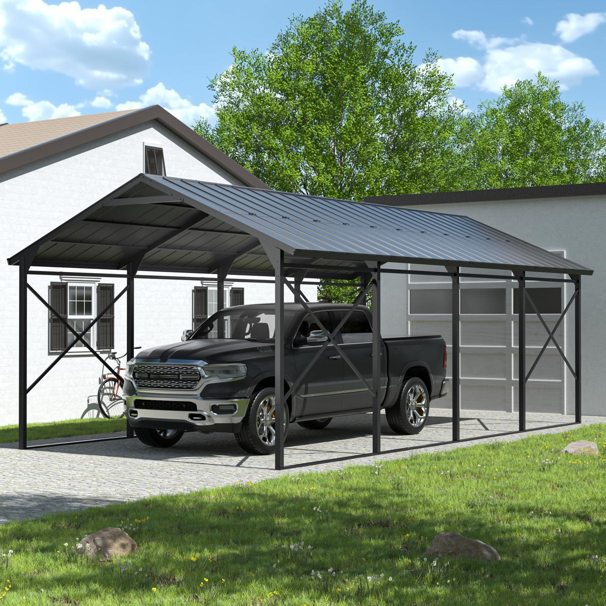 ALAULM 12x22 FT Heavy Duty Carport with Galvanized Steel Roof and Enhanced Frame, Durable Metal All Weather Carport Garage for Cars,Trucks,Boats,and Tractors ALAULM