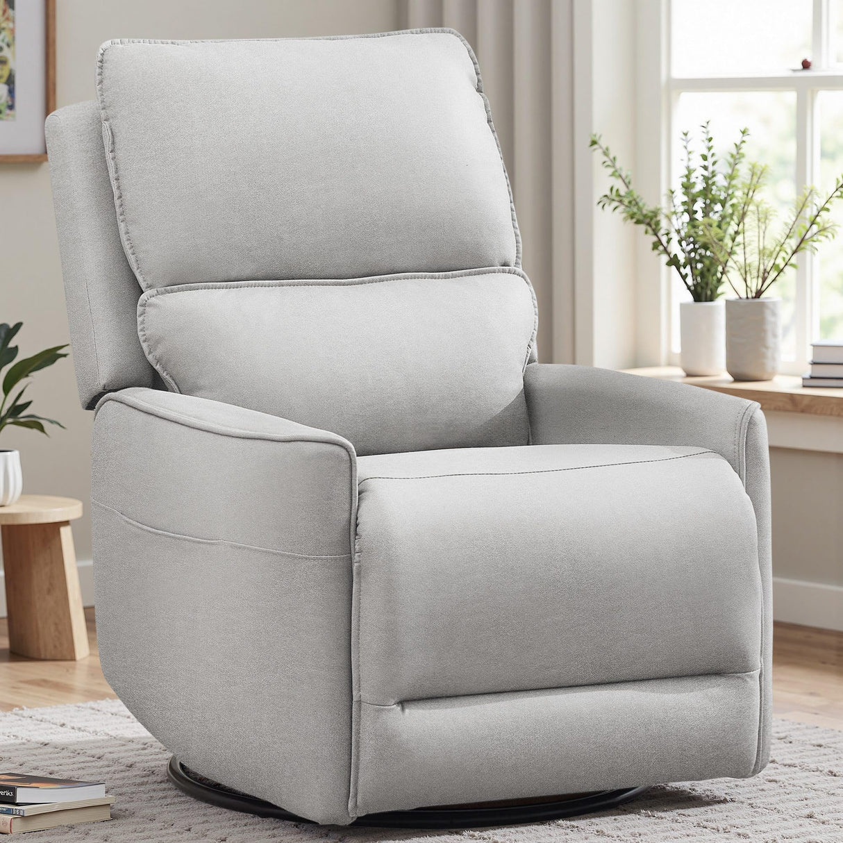 Korser Recliner Chair 360 Swivel Rocker Recliner Chairs for Adults, Small Recliners for Small Spaces, Upholstered Nursery Chairs with Side Pockets, Glider Rocking Chair for Living Room, Nursery Room Korser