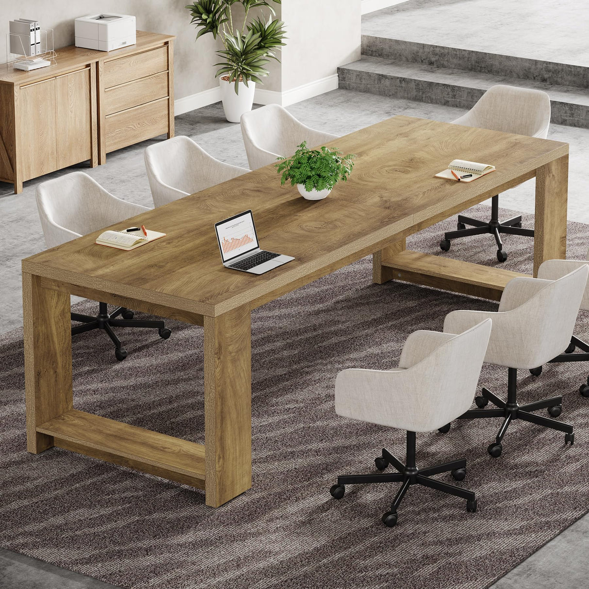 Tribesigns 7 ft Conference Table for 6 to 8 People, Modern Rectangle Meeting Room Desk for Boardroom, Home Office, Oak Tribesigns