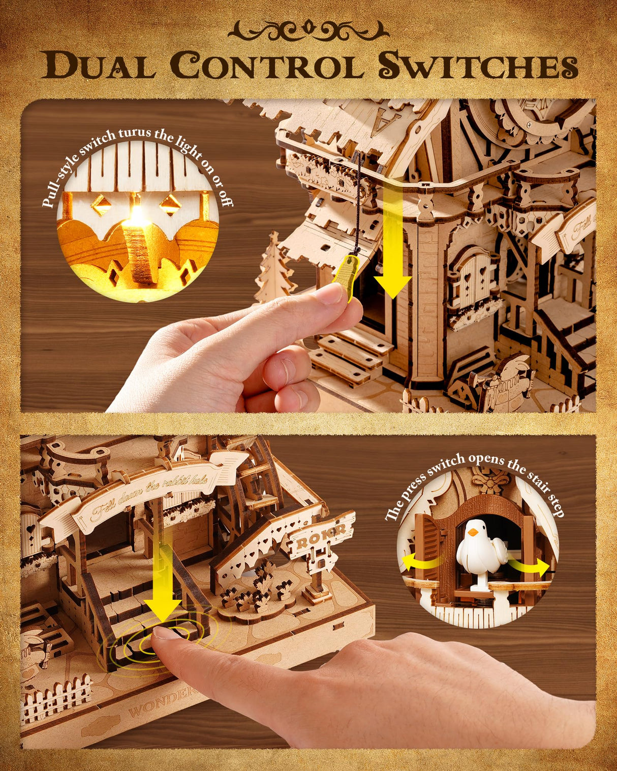 ROKR 3D Wooden Puzzles for Adults,Wooden Clock Model kit,435 Piece 3D Puzzles,Ideal Gift for Adults and Teens ROKR