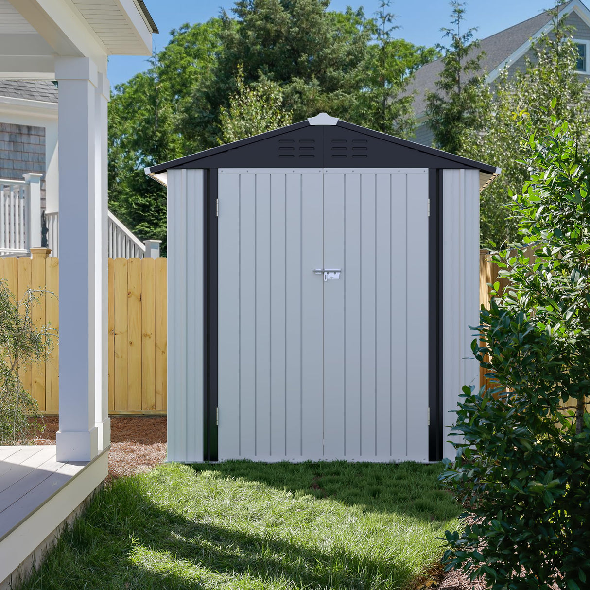 JUMMICO Metal Outdoor Storage Shed 6 x 4 FT Metal Shed with Lockable Door,Waterproof Garden Tool Shed Storage House for Backyard Patio Lawn,White JUMMICO