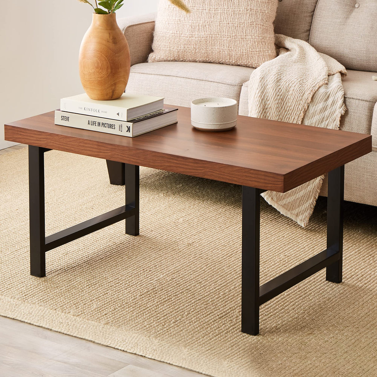 Best Choice Products 44in Modern Coffee Table Butcher Block Top Large Accent Table, Rectangular Wood Industrial Rustic Coffee Table for Living Room w/ 2in Metal Legs, 3in Tabletop - Brown Best Choice Products