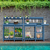 SERWALL Potting Table Outdoor Potting Bench with Sink, HDPE Potting Benches for Outside All Weather Use- Blue SERWALL