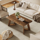 Tribesigns Coffee Table, Farmhouse Center Table with V-Shaped Legs, 47.2 x 23.6 Inches Rectangle Living Room Tables, Easy to Assemble, Rustic Brown Tribesigns