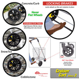 dbest products Cruiser Cart Deluxe 2 Shopping Grocery Rolling Folding Laundry Basket on Wheels Foldable Utility Trolley Compact Lightweight Collapsible, Silver dbest products