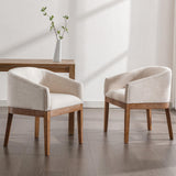 RIVOVA Beige Dining Chairs Set of 4 Mid-Century Modern Dining Chairs Linen Upholstered Kitchen Dining Room Chairs Curved Backrest Dining Chairs with Wood Leg RIVOVA