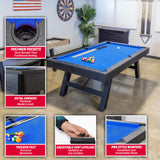 GoSports 8 ft Pool Table with Wood Finish - Modern Billiards Table with 2 Cue Sticks, Balls, Rack, 96"L x 51"W x 31.9"H, Felt Brush and Chalk GoSports