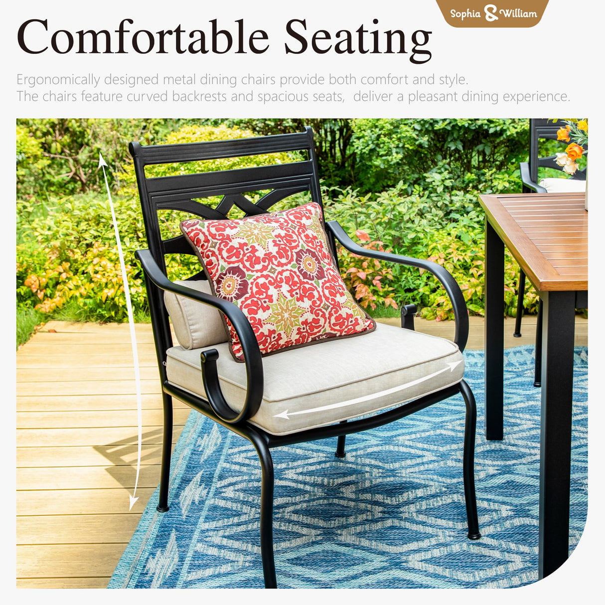 Sophia & William Patio Dining Set with Umbrella 6 Pieces, Outdoor Table and Chairs with 10ft Patio Beige Umbrella(No Base), Weather-Resistant for Garden, Backyard, Lawn, Balcony Sophia & William