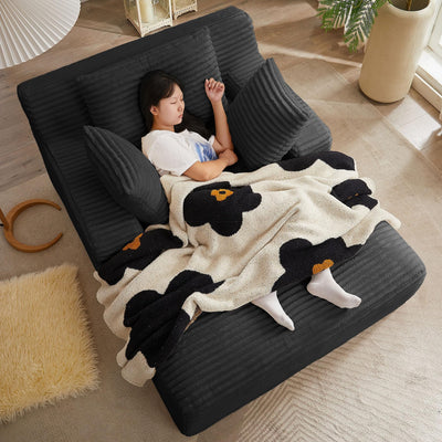 50" Boneless Couch, Oversized Chaise Lounge Sofa, Corduroy Chaise Lounge Chair Indoor with Comfy Pillows for Living Room Bedroom, Foam Filling, No Assembly (Black)