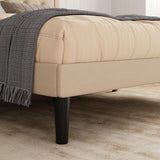 Allewie Queen Size Button Tufted/Fabric Upholstered Bed Frame with Adjustable Headboard/Wood Slat Support/Mattress Foundation/Beige Allewie