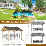 YOLENY Wood Gazebo, 12' x 15' Gazebo Hardtop Gazebo, Spruce Wood Solid Wood Gazebo, Waterproof Asphalt Roof, for Lawns, Beach, Patio, Garden, Yard, Easy Assembly YOLENY