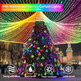 Curtain Lights Battery Operated 10x10Ft 300LED Waterproof Waterfall Light with 8 Modes Remote Dimmable Timer Memory Twinkle Fairy String Lights for Outdoor Indoor Gazebo Wedding Pergola Patio Bedroom QLIRJAD
