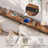 VECELO 55In Extra Long Narrow Sofa/Console Table with Charging Station & Power Outlet and USB Ports, for Entryway, Living Room, Office, Industrial, Brown VECELO