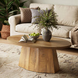 Oval Coffee Table, 47-Inch Living Room Table with Polygonal Pedestal, Modern Center Accent Furniture, Child-Friendly, Easy to Assembly, Yellowish Brown LITTLE TREE
