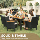 Devoko Outdoor Patio Dining Sets 9 Pieces Wicker Outdoor Dining Table and Chairs Set with Acacia Wood Table Top and Widened Armrests for Backyard, Garden, Deck (Black) Devoko