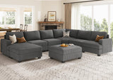 Nolany Sectional Couch with Storage Ottoman, Corduroy Modular Sectional Sofa, U Shape Sectional Couches for Living Room, Dark Grey Nolany