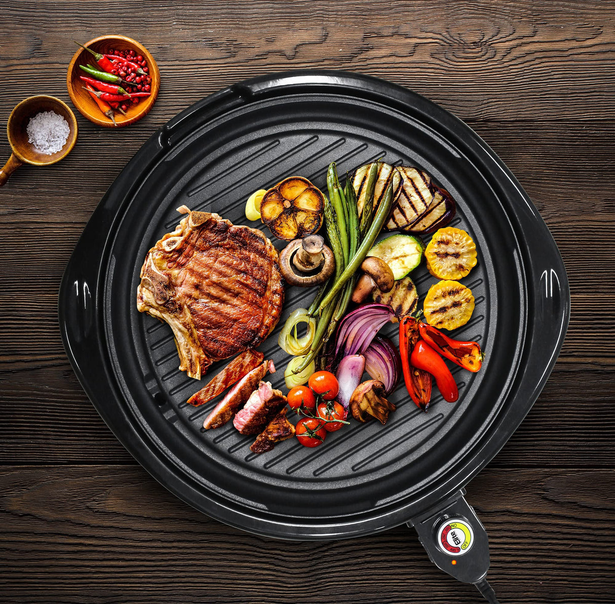 Elite Gourmet EMG-980B Smokeless Electric Tabletop Grill Nonstick, 6-Serving, Dishwasher Safe Removable Grilling Plate, Grill Indoor, Tempered Glass Lid, Adjustable Temperature, 14" Black Elite Gourmet