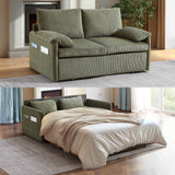 CAPCAEK Queen Size Pull Out Couch Sleeper Sofa Bed, 3-in-1 Convertible Futon Couch for Living Room with Storage Pockets & Arm Pillows, Modern Corduroy Sofa Bed(Green) CAPCAEK