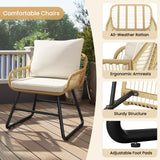 Yaheetech 3 Piece Patio Bistro Set Outdoor Wicker Bistro Furniture Sets, 2 Rattan Chairs and Glass Top Table for Patio, Balcony, Porch, Poolside, Backyard - Tan/Cream Yaheetech