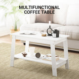 Coffee Table, 31.49'' Small Living Room Tables, 2-Tier Rustic Coffee Table for Living Room, Modern Farmhouse Style Rectangular Wood Table for Outdoors, Home Office, Bedroom, Apartment, White IDEALHOUSE