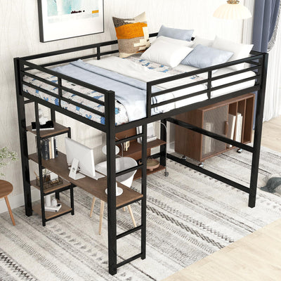 Bellemave Black Metal Loft Bed with Desk and Storage Shelves for Kids and Teens